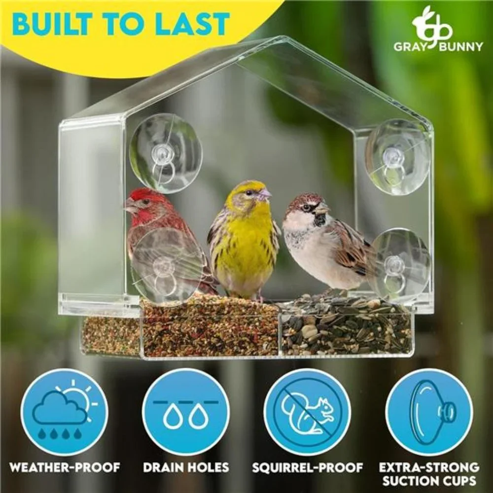 Window Bird Feeders for Outside - Large Bird House Style Window Bird Feeder